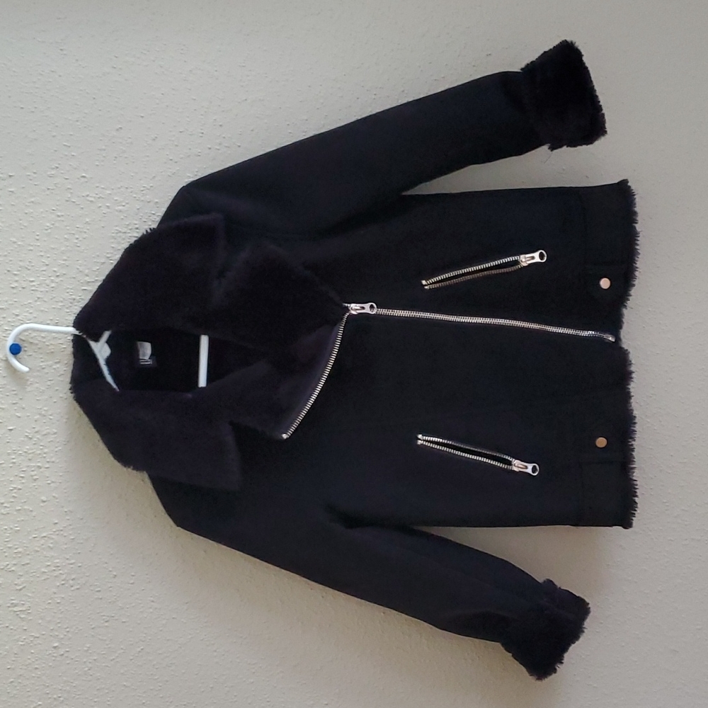 Faux Fur moto jacket H&M size 4